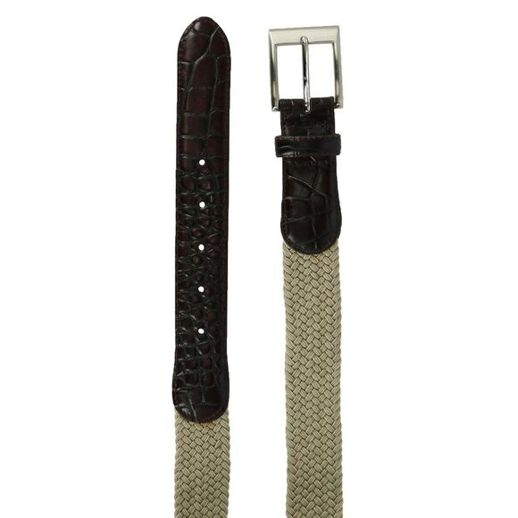 CTM Men's Big & Tall Braided Elastic Stretch Belt with Croc Print End Tabs - Picture 2 of 6